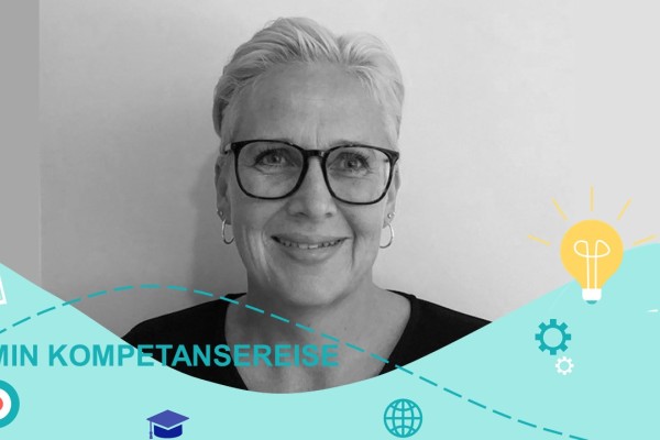 Logo "Min kompetansereise" og portrett av Lene Aukland Heiberg